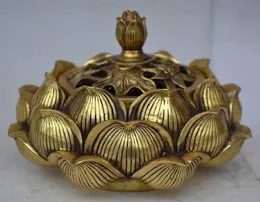 Crafts Exquisite Buddhist lotus carved brass incense burner