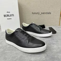 Berluti Men's Dress Leather Shoes Casual Berluti/bruti Men's Shoes Fashionable and Trendy Sports Shoes Low Top Tattoo Hooded Casual Shoes Board Shoes 403O