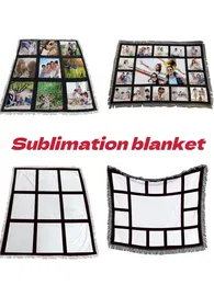 Sublimation white blanket with tassels 9 penels blankets Heat transfer printing shawl wrap sofa sleeping throw blankets 125*150cm ups