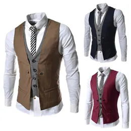 Vests LUCLESAM 2021 Men Fake Twopiece Singlebreasted Suit Vest Sleeveless Formal Business Jacket Ropa Para Hombre weste herren