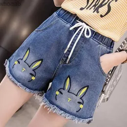 Women's Shorts Zuolunouba New Casual Short Girl Cartoon Funny Bunny High Waist Loose Elastic Waist Shorts Women Denim YQ240108