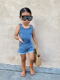 Summer Style Kid Clothes Denim Jumpsuits Casual One PCS Sport Children Clothing Wash Blue Romper med liten MOQ 1-6 år 240108