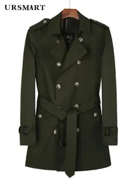 Mittellange Windjacke für Herren, militärgrün, doppelter regenfester Trenchcoat, doppelter, modischer Wollfutter-Jugendmantel im britischen Stil 240108