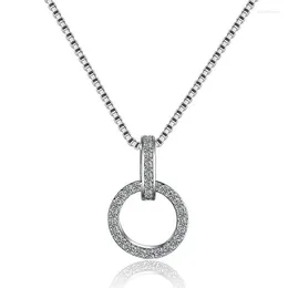 Chains 925 Sterling Silver Double Round Circle CZ Zirconia Necklaces & Pendants For Women Gift Kolye Choker Collares S-N63