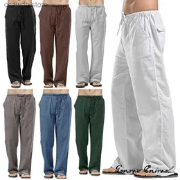 Pantalons pour hommes Mode hommes lin large pantalon coréen pantalon surdimensionné sport Streetwear mâle printemps pantalon décontracté hommes vêtements pantalons de survêtement T240108