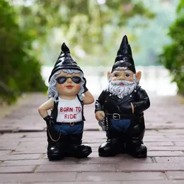 Garden Gnomes Statuebiker w skórzanej kurtce Funny Knomes for Yard Decoroutdoor Krasnoluki