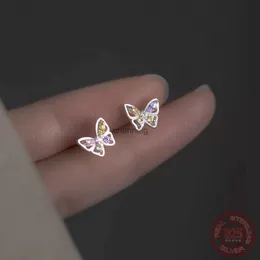 Stud la Monada Oper Marrings Silver 925 Sweet 925 Silver Orains for Women Silver Stud Earrings Butterfly Zircon Girls Ladies YQ240108