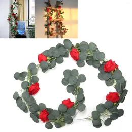 Flores decorativas 185cm flor artificial videira seda rosa folhas verdes pendurado simulação casa decoração de casamento