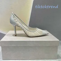 Jimmyness Choo Mocassino in rete ricamato Scarpe eleganti in pelle di pecora con pizzo a punta Sandali con tacco in pelle Sandali con scivolo di lusso Scarpe da sposa classiche