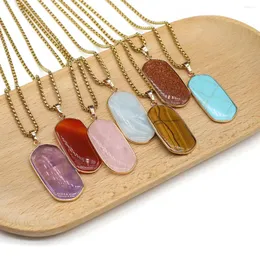 Pendant Necklaces Natural Stone Amethyst Strawberry Crystal Amazonite Hexagon Necklace Stainless Steel Chain For Women Jewelry Gifts