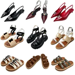 Sandalias Zapatos de diseñador de lujo para mujer Carta clásica Tacones altos Zapatillas con punta puntiaguda Zapatos de fiesta de metal sexy Zapatos de vestir de moda de verano Tacones bajos Zapatos al aire libre