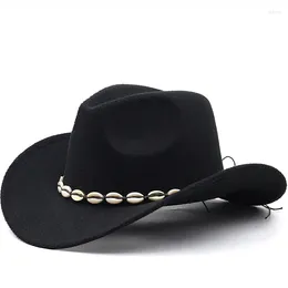Berets Men's Wide Brim Fedora Hat Western Cowboy With Punk Belt Gentleman Lady Roll Up Jazz Cowgirl Cap Chapeau Cow Boy Homme