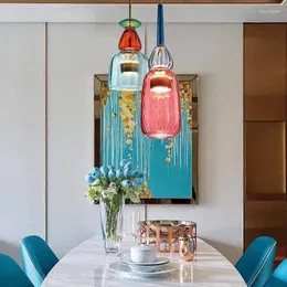 Pendelleuchten Nordic Farbe Glas LED-Leuchten Loft Küche Restaurant Lampe Retro Glanz Innenbeleuchtung Hängeleuchte