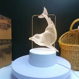 Luce notturna a luce calda monocromatica con design del delfino 3D da 1 pezzo, piccolo regalo per la famiglia, luce notturna per ornamenti creativi per la casa