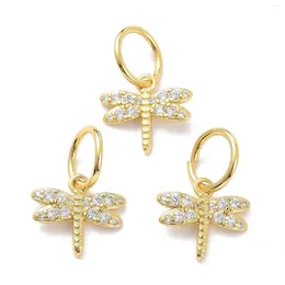 سحر 10pcs Dragonfly قلادة حقيقية 18K الذهب المطلي النحاس Micro Pave واضحة سحر الزركونيا المكعب