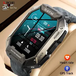 시계 Lige 2022 Smartwatch 남성 군사 5ATM 방수 1.71 인치 HD 프로페셔널 스마트 워치 남성 안드로이드 iOS 수영 시계를위한 스마트 워치 남성