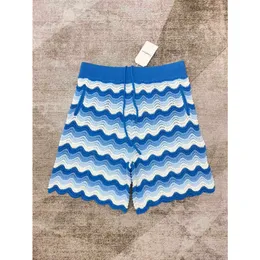 شورتات مصممة للرجال Casablanca 24SS New Hawaiian Sea Wave Stripe للجنسين مرنة الحزام صوف متبكّمة الرجال والنساء مجموعات شورتات زرقاء زرقاء عارضة سترة كارديجان سترة كارديجان