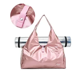 Yogamatväska Pearlescent Fitness Gym Bags Sac De Sport för kvinnor män glitter säck träning gym mamma sport tas silver sporttas 240108