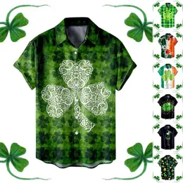 メンズカジュアルシャツst-patrick-Dayグリーンリップグラフィックシャツアイリッシュナショナルデイホンブルブラウスショートスリーブトップスラペルネックカミサ