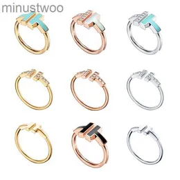 Designer Luxury Rings for Women Mens Double t Open Diamond Ring Set with Rose Gold Band Rings Jewelry Gift D29S OTSR