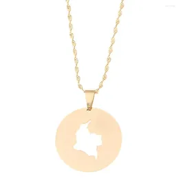 Pendant Necklaces Stainless Steel Gold Color Map Of Colombia For Women Colombian Round Chain Jewelry