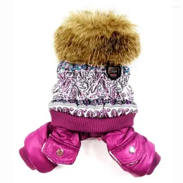 Dog Apparel Purple Bubble Cotton Luxury Fur Collar Style Pet Dogs Winter Coat Clothing For