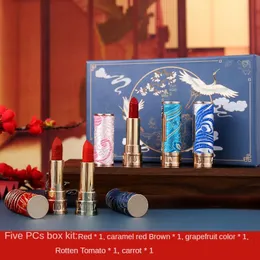 Set 5 pezzi Veet intagliato rossetto orientale classico bellezza vintage opaco pigmentato impermeabile duraturo trucco labbra rossetto tocco setoso