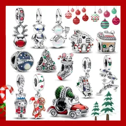 Niedlicher Sterling-Silber-Charm mit Ski-Pinguin, 925er Silber, Herz-Schneekugel-Charms, passend für Original-Pan-Armbänder, Weihnachtsgeschenk