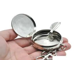 Stainless Steel Portable Pocket Circular Metal Cigarettte Ash Ashtray Holder Key Chain Cigarette Metal Smoking Tobacco Pipe Ash Ac3629532