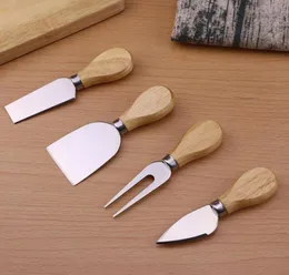 100 Sets 4pcsSet Oak Wood Trähandtag Knife Fork Shovel Kit Butter Spreader Graters för att klippa Baking Chesse Board Tool Tools7228827