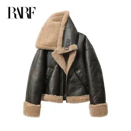 RARF 2023 Otoño Invierno Chaqueta corta gruesa cálida de doble cara para mujer abrigo marrón 240109