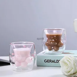 نظارات النبيذ Cat Claw Cup Glass شاي كبير نبيذ زجاجي كوب مزدوج قاع Kawaii Crystal Home Office Coffe Beaker Breakfast Best Gift Festival YQ240109