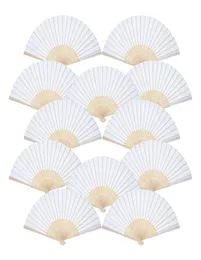 12 Pack Hand Håller fans White Paper Fan Bamboo Folding Handheld Folded Fan For Church Wedding Present Party Favors Diy7278992