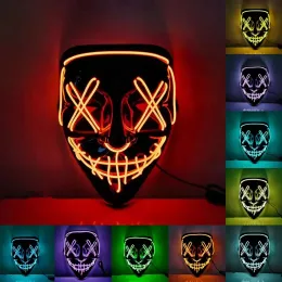 Máscara de terror de Halloween Cosplay máscara LED acende o fio EL brilho assustador no escuro Festival ZZ