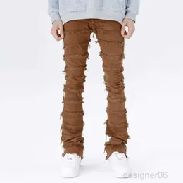 Мужские джинсы Мужские мужские ретро лоскутные расклешенные брюки в стиле гранж, дикие сложенные рваные длинные брюки, прямые мешковатые брюки Y2k, выцветшие для мужчинNWS6