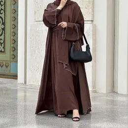 Vêtements ethniques Dubai Abaya Femmes Musulman Cardigan Ouvert Maxi Robe Ensemble 2 Pièces Turquie Kimono Arabe Eid Robe De Fête Jalabiya Femme Caftan