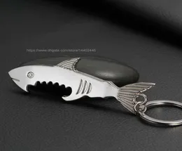 200st Metal 2 i 1 KeyChain Bottle Opener Creative Shark Fish Key Chain Beer Openers Keyring Ring Can Openers Alloy Shark Shape8223248