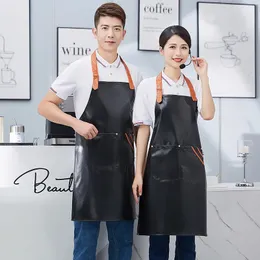 Waterproof Kitchen Apron Pu Soft Leather Chef Waiter Aprons for Men Women Restaurant Cafe Bakery Cleaning Bibs Mandiles Custom 240108