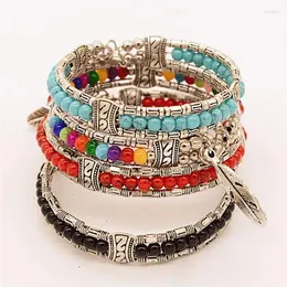 Charm armband multicolor trendiga vintage tibetanska fjäder färgglada pärlor charms armband zigenare bohemisk stil armband smycken för kvinnor gåva