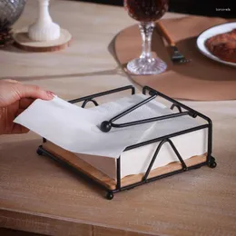 Hooks Flat Napkin Dispenser With Weighted Arm For Kitchen Dining Table Rustic Metal Holder Paper Storage Rack Wooden Base