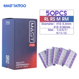 50 st/box blandad storlek rl/rs/rm/m steriliserad mast tatuering pro patronnåler permanent för tatueringsmaskinförsörjning 0,3 mm/0,35 mm 240108