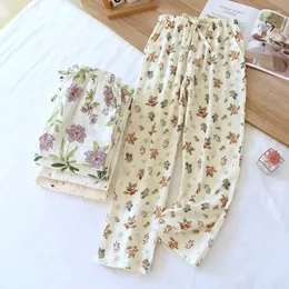 Indumenti da notte da donna 2024 Primavera/Estate giapponese Pantaloni del pigiama in cotone crêpe Dolce e carino da donna sciolto casa