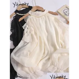 Damenblusen Hemden Damen Blusen Yitimoky Chiffon Halfer Hemden für Frauen Herbst 2024 Fashion Vintage Loose Long Sleeve Bluse OTD4R