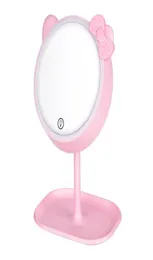 Compact Mirrors Pink Cat Makeup Mirror With Led Standing Touch Sn Vanity Adjustable Light Desk Cosmetic2129038