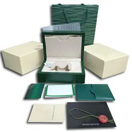 Mode Rolexables Högkvalitet Green Watch Box Cases Papperspåsar Certifikat Originallådor för trä Män Mänklockor Presentväskor A273L