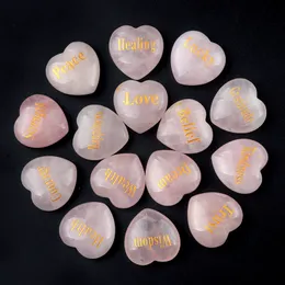 30 mm intagliato Wishing Inspirational Love Heart Natural Rose Quartz in pietra rosa Ornamento di cristallo rosa Chakra Healing Reiki Perle decorazioni da tavolo da casa