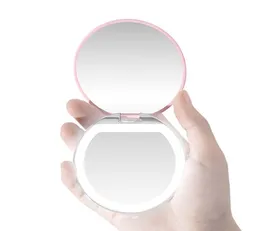 Светодиодное мини-зеркало для макияжа, компактное карманное косметическое зеркало для лица и губ, дорожное портативное зеркало с освещением, 3-кратное увеличение, складное7168255