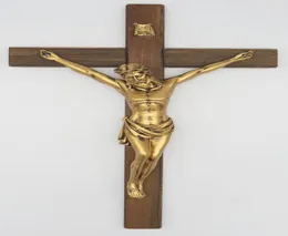 Hankroi 165インチの壁の木の十字架の手塗りの炭化材のクロスのキリストの樹脂の体