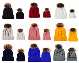 Pompom boll stickad hatt vinter varma kvinnor förälder och stickning mössor stickade mössa imitation flätar hår boll ull mössa 9stylar5525266