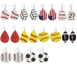 Sports Round Earbob Pu Leather Earrings Hushåll Sundries Baseball Fotboll Soccer Basketball Softball American Wind Earring för 2600879